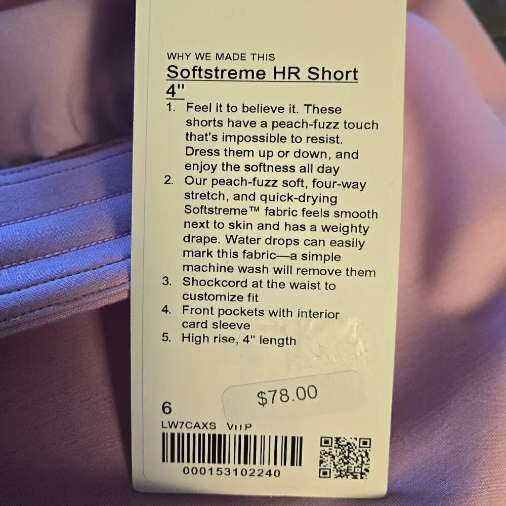 NWT Lululemon Softstreme High-Rise Short 4